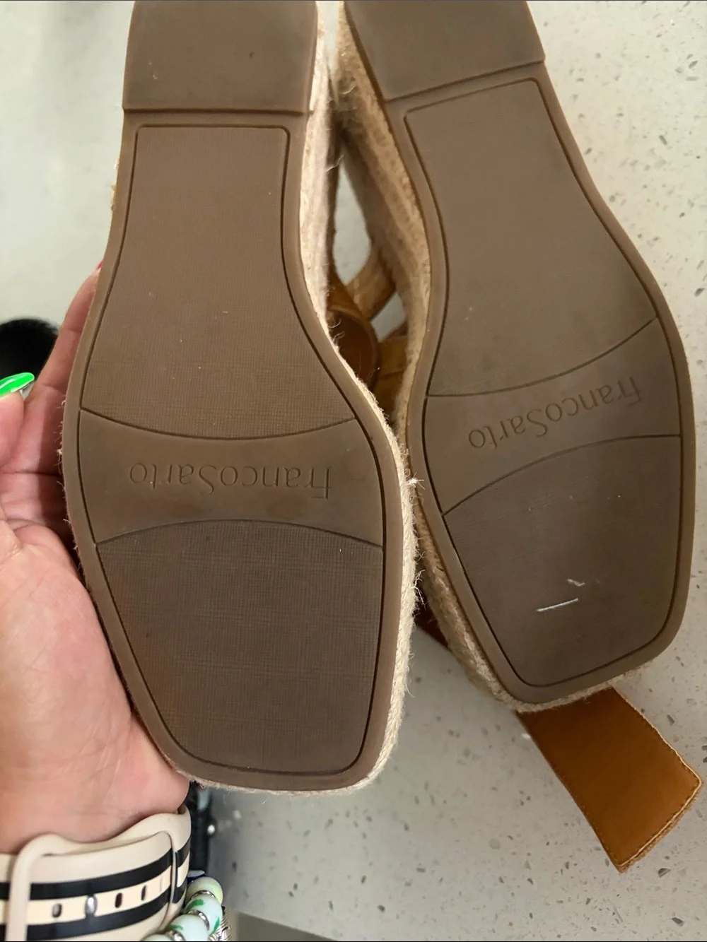 Franco Sarto Croc-Embossed Tan Slide Sandals